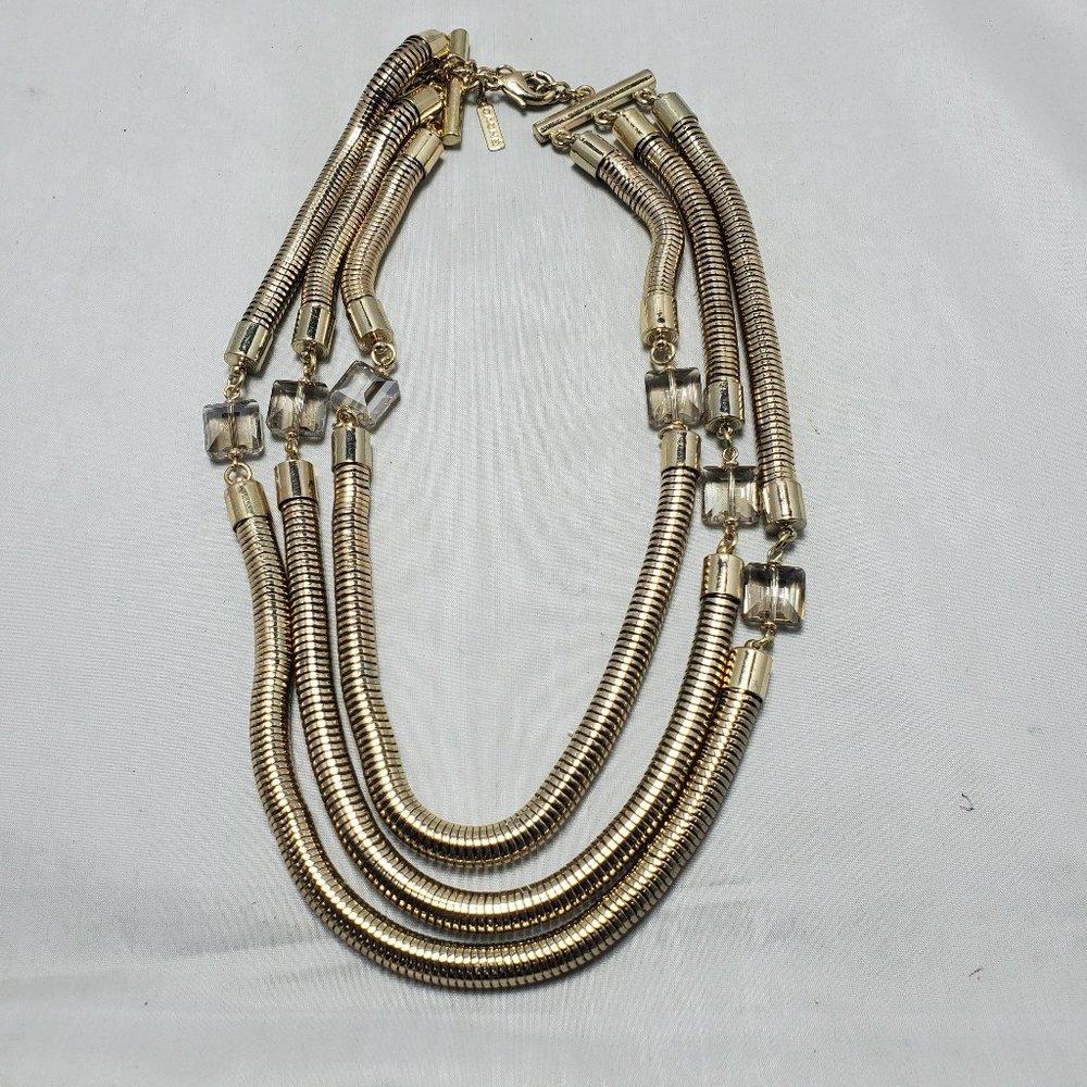 Cache 3 row gold snake necklace with glass stones - Picture 4 of 6
